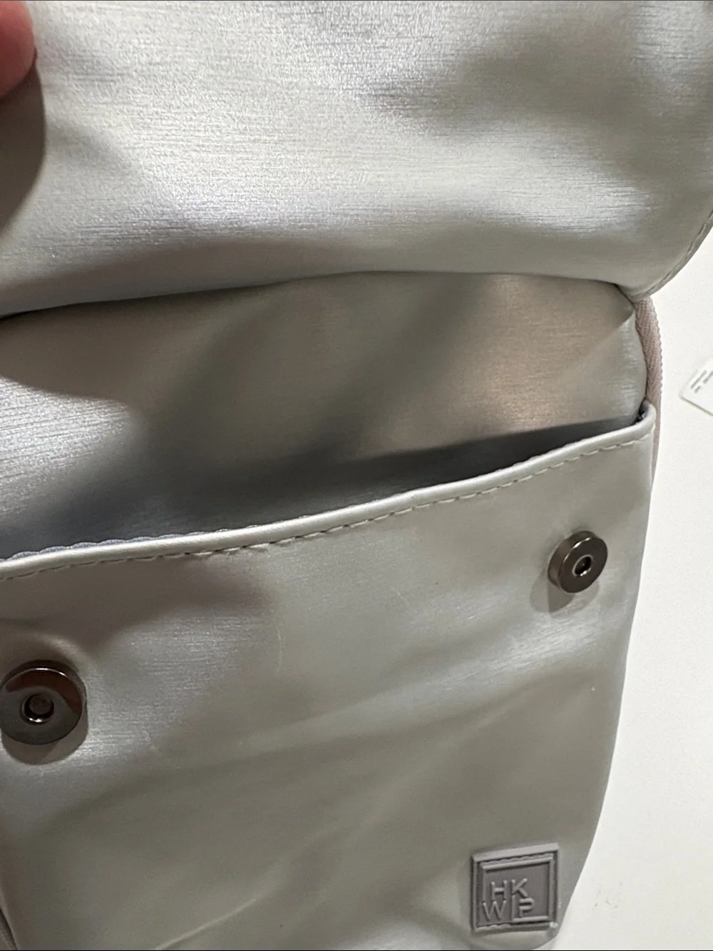 Ikwhip Metallic Matte Silver Everyday Crossbody Bag. Lots of pockets! Web strap